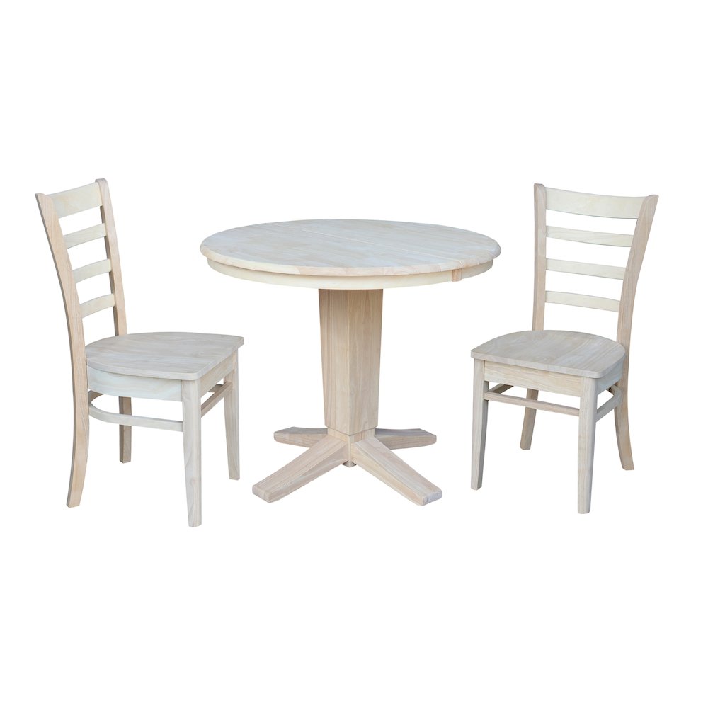 36 in Round Dining Table with 12 in Leaf and 2 Dining Chairs - 3 Piece Set