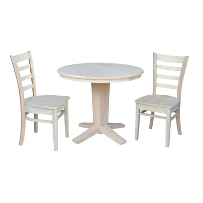 36 in Round Dining Table with 12 in Leaf and 2 Dining Chairs - 3 Piece Set