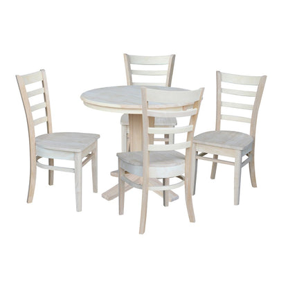 36 in Round Dining Table with 12 in Leaf and 4 Dining Chairs - 5 Piece Set