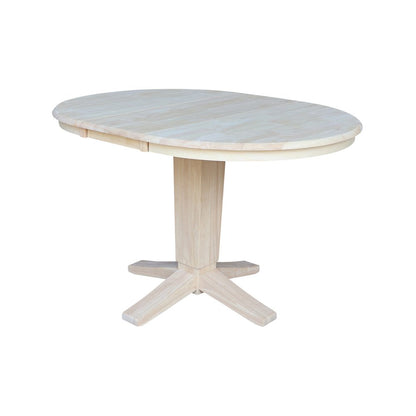 36 in Round Dining Table with 12 in Leaf and 4 Dining Chairs - 5 Piece Set