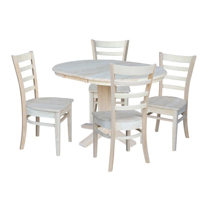 36 in Round Dining Table with 12 in Leaf and 4 Dining Chairs - 5 Piece Set