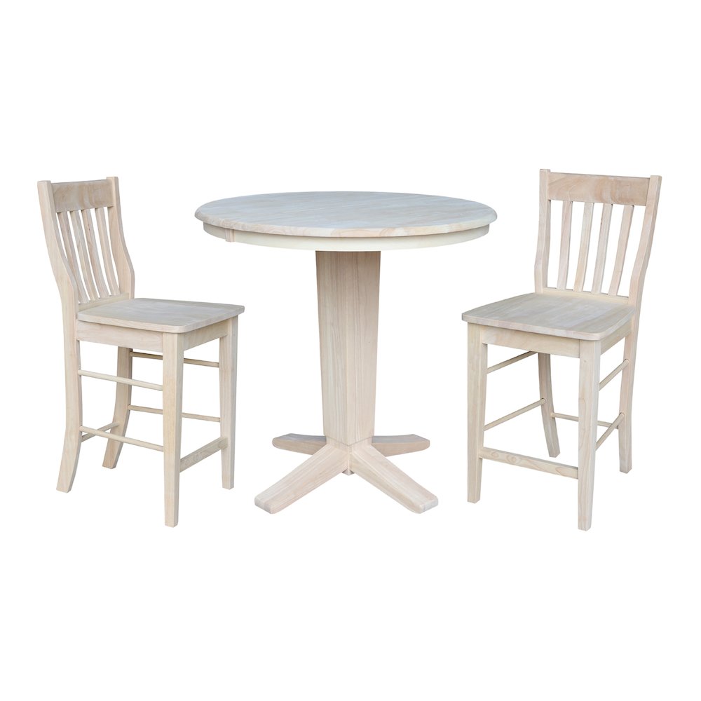 36 in Round Counter Height Dining Table with 12 in Leaf and 2 Stools - 3 Pcs Set