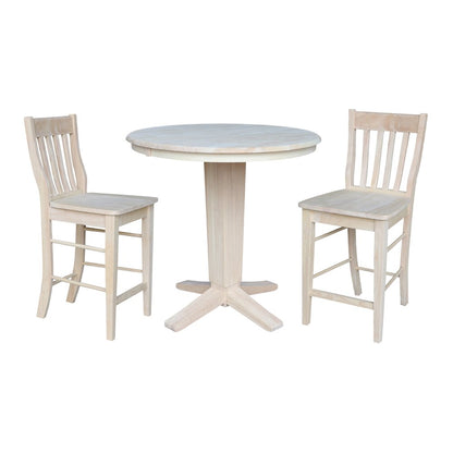 36 in Round Counter Height Dining Table with 12 in Leaf and 2 Stools - 3 Pcs Set