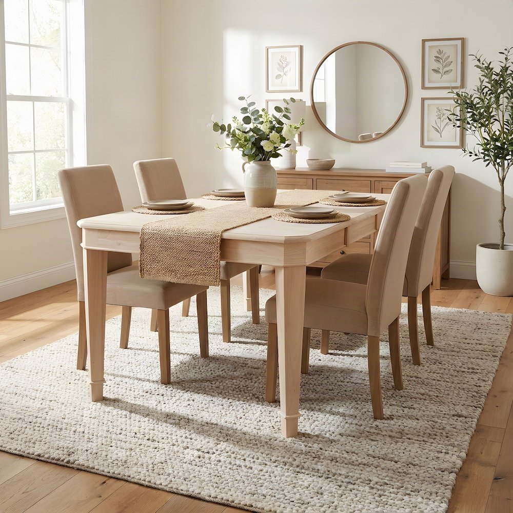 Tuscany Unfinished Hardwood Dining Table with Butterfly Leaf Extension