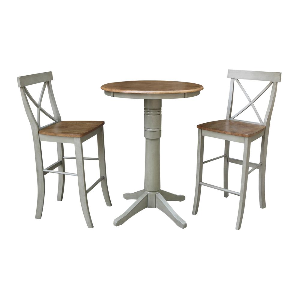 30" Round Pedestal Bar Height Table With 2 X-Back  Bar Height Stools