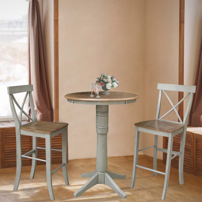 30" Round Pedestal Bar Height Table With 2 X-Back  Bar Height Stools