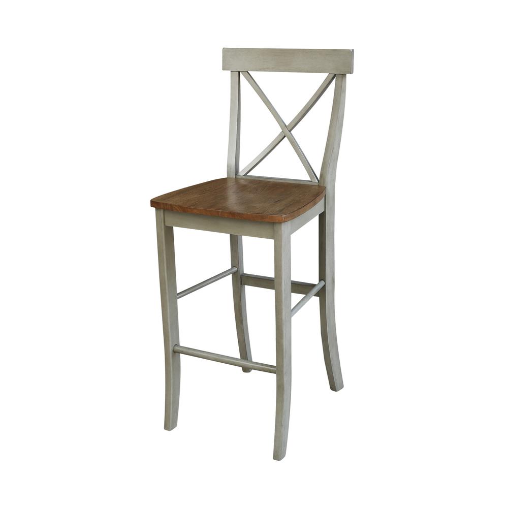 30" Round Pedestal Bar Height Table With 2 X-Back  Bar Height Stools