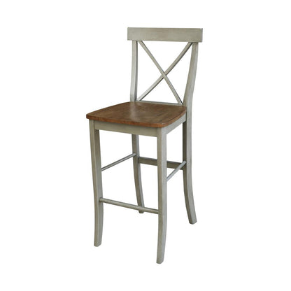 30" Round Pedestal Bar Height Table With 2 X-Back  Bar Height Stools