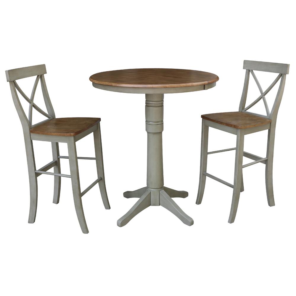 36" Round Extension Dining Table With 2 X-Back Bar Height Stools - Set