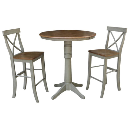 36" Round Extension Dining Table With 2 X-Back Bar Height Stools - Set