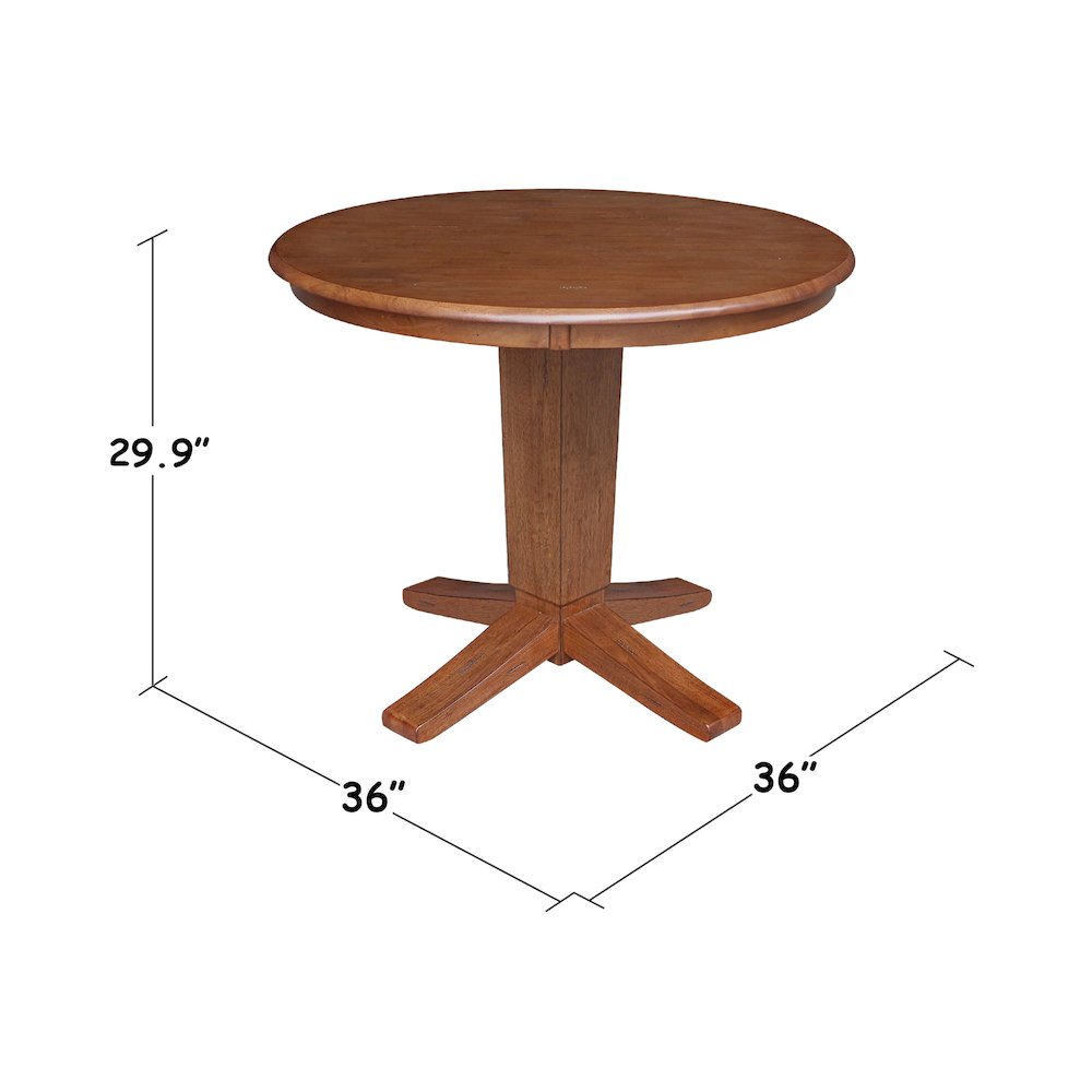 36 in Round Top Pedestal Dining Table in Distressed Oak