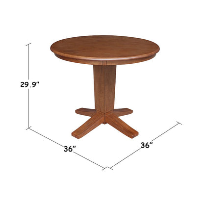 36 in Round Top Pedestal Dining Table in Distressed Oak