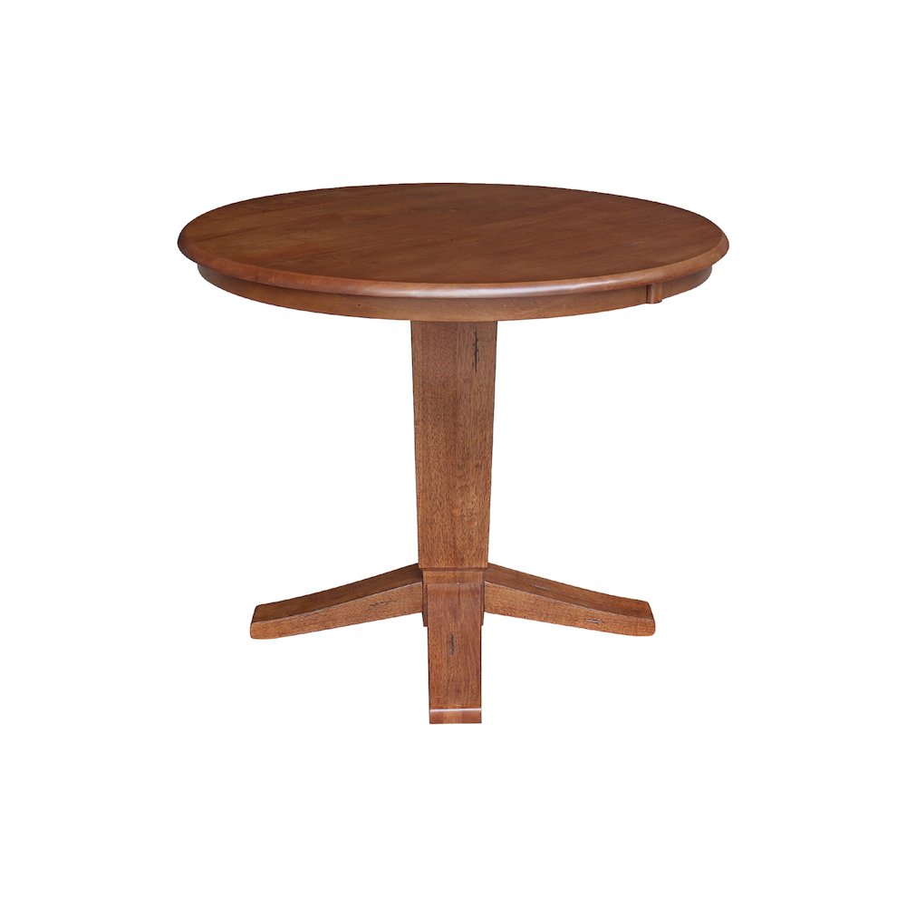 36 in Round Top Pedestal Dining Table in Distressed Oak