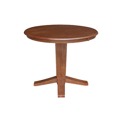 36 in Round Top Pedestal Dining Table in Distressed Oak