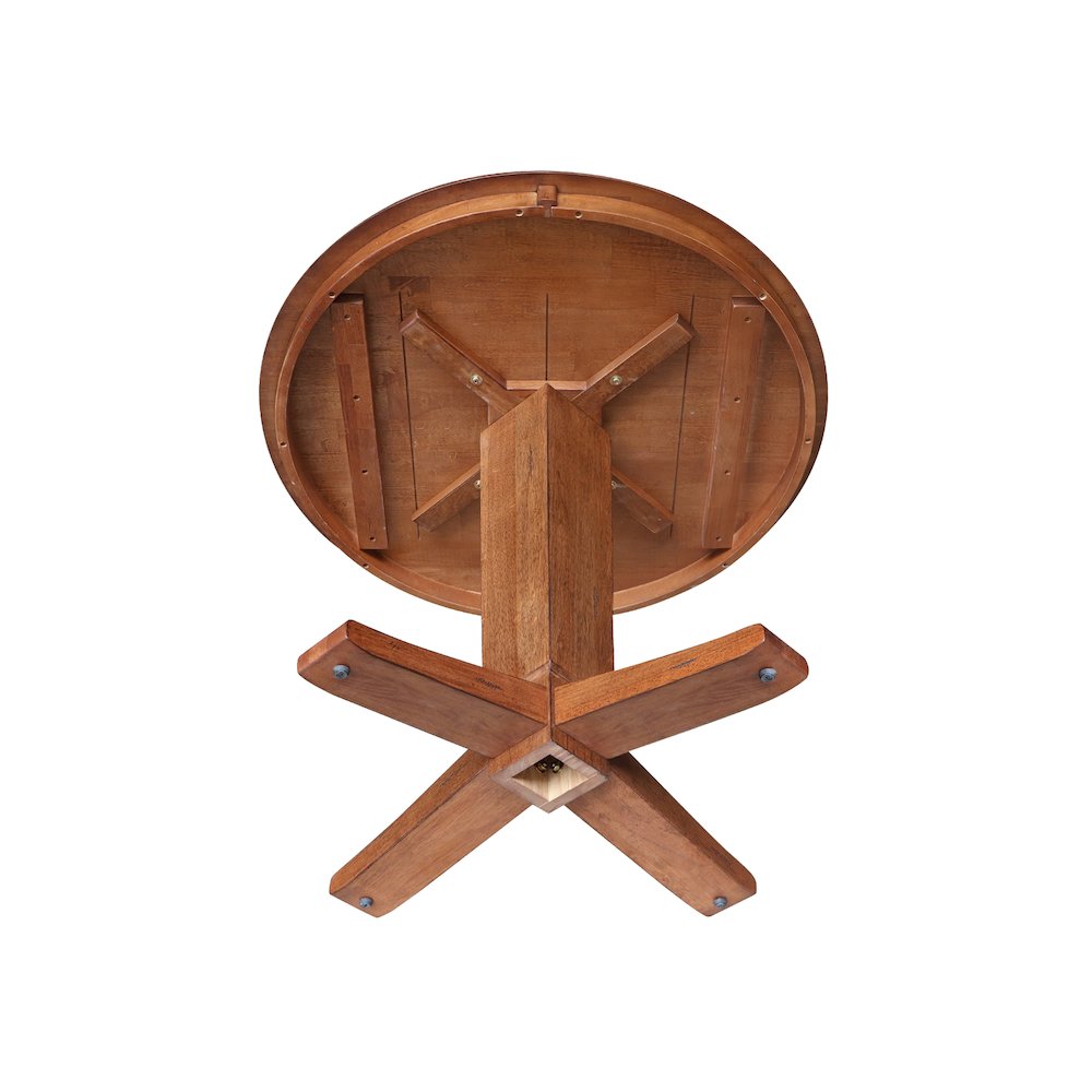36 in Round Top Pedestal Dining Table in Distressed Oak