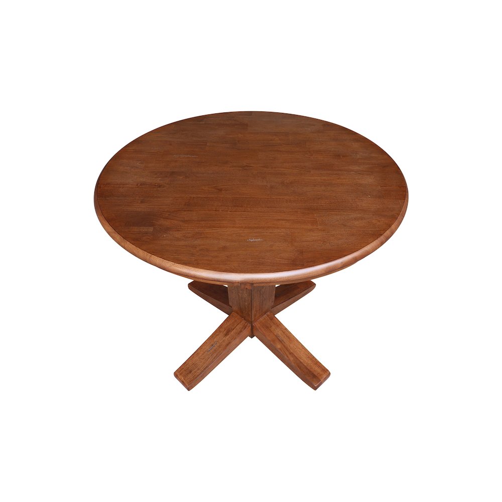36 in Round Top Pedestal Dining Table in Distressed Oak