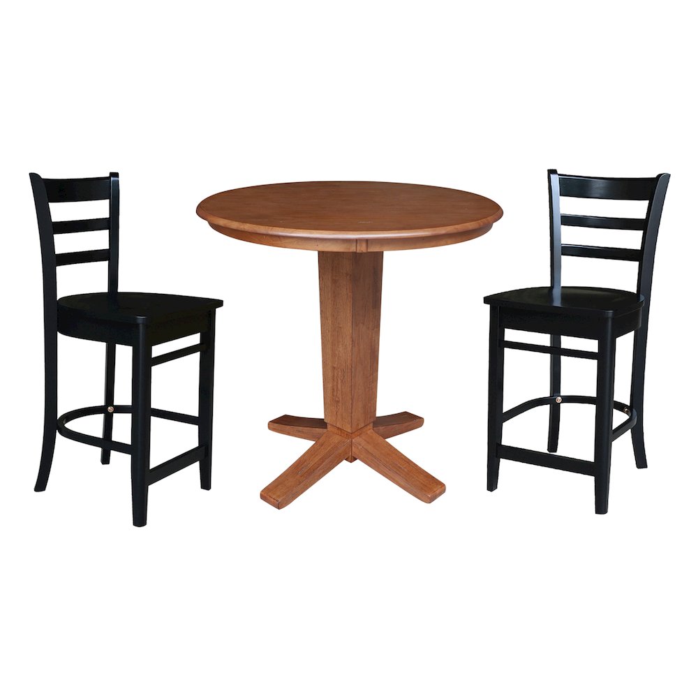 36 in Round Top Pedestal Dining Table with 2 Stools/Black - 3 Piece Set