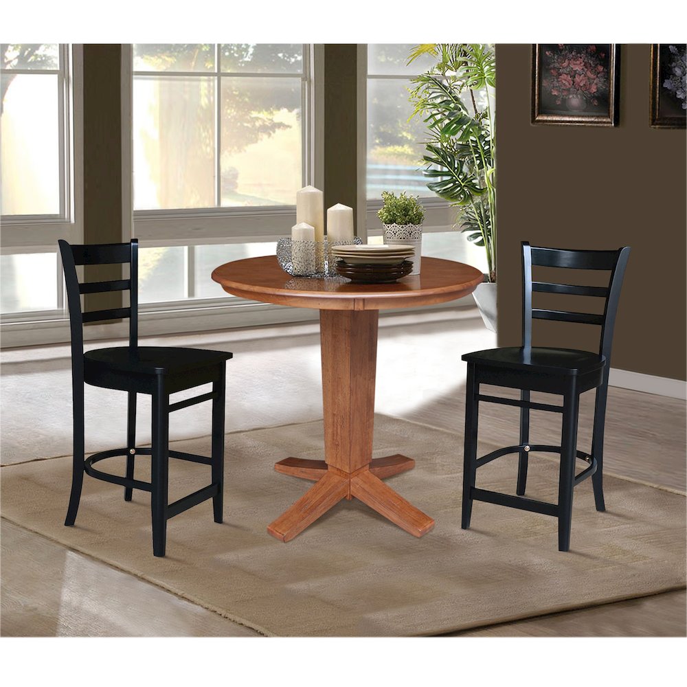 36 in Round Top Pedestal Dining Table with 2 Stools/Black - 3 Piece Set