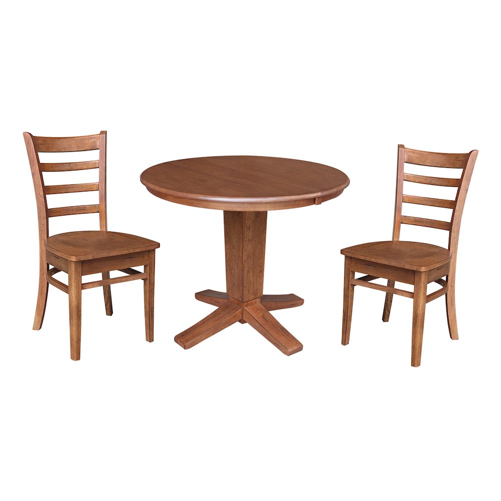 36 in Round Dining Table with 12 in Leaf and 2 Dining Chairs - 3 Piece Set
