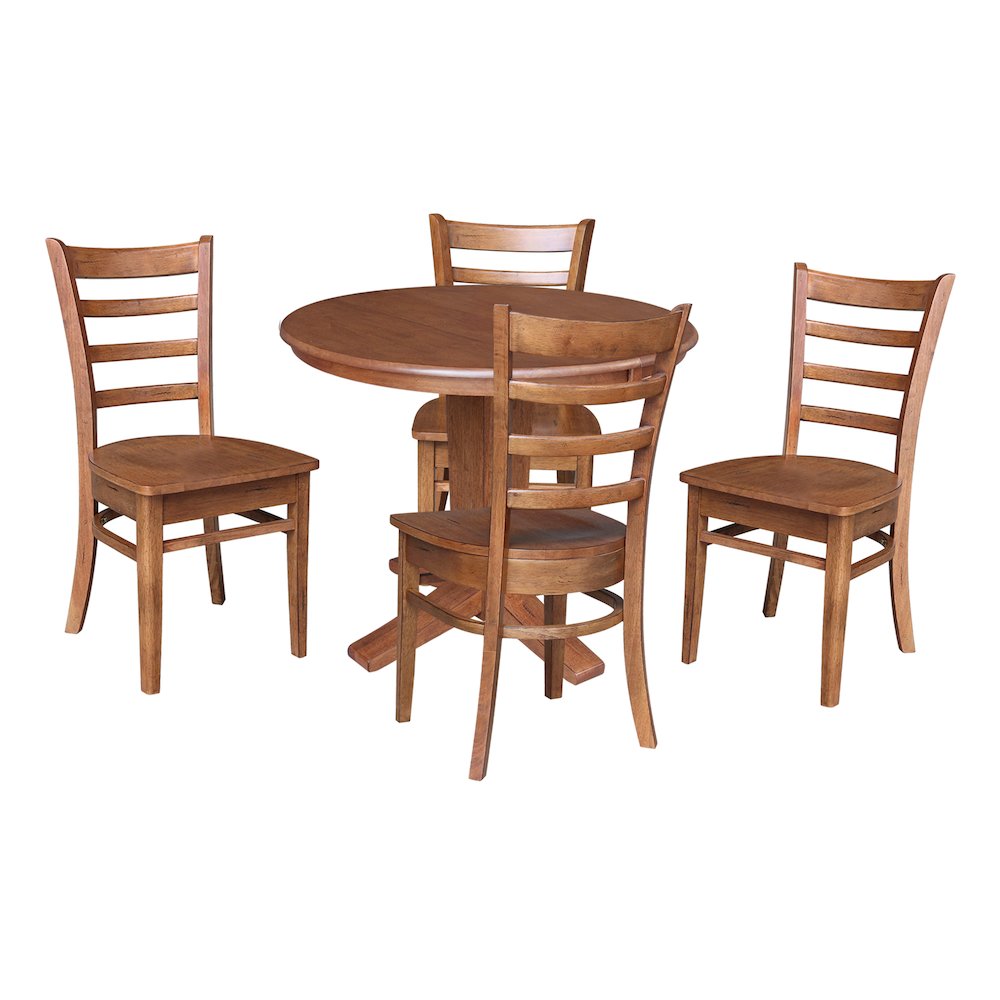 36 in Round Dining Table with 12 in Leaf and 4 Dining Chairs - 5 Piece Set