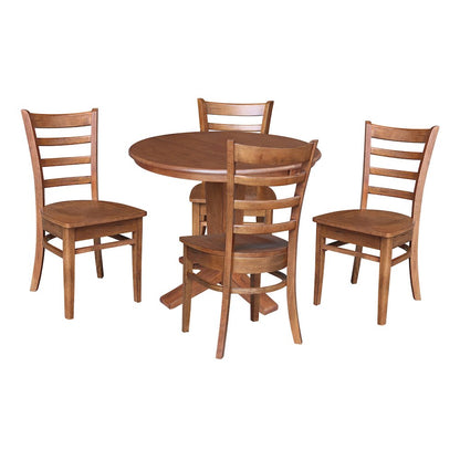 36 in Round Dining Table with 12 in Leaf and 4 Dining Chairs - 5 Piece Set