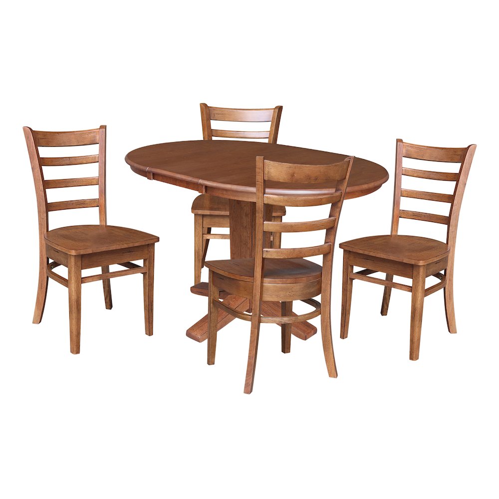 36 in Round Dining Table with 12 in Leaf and 4 Dining Chairs - 5 Piece Set