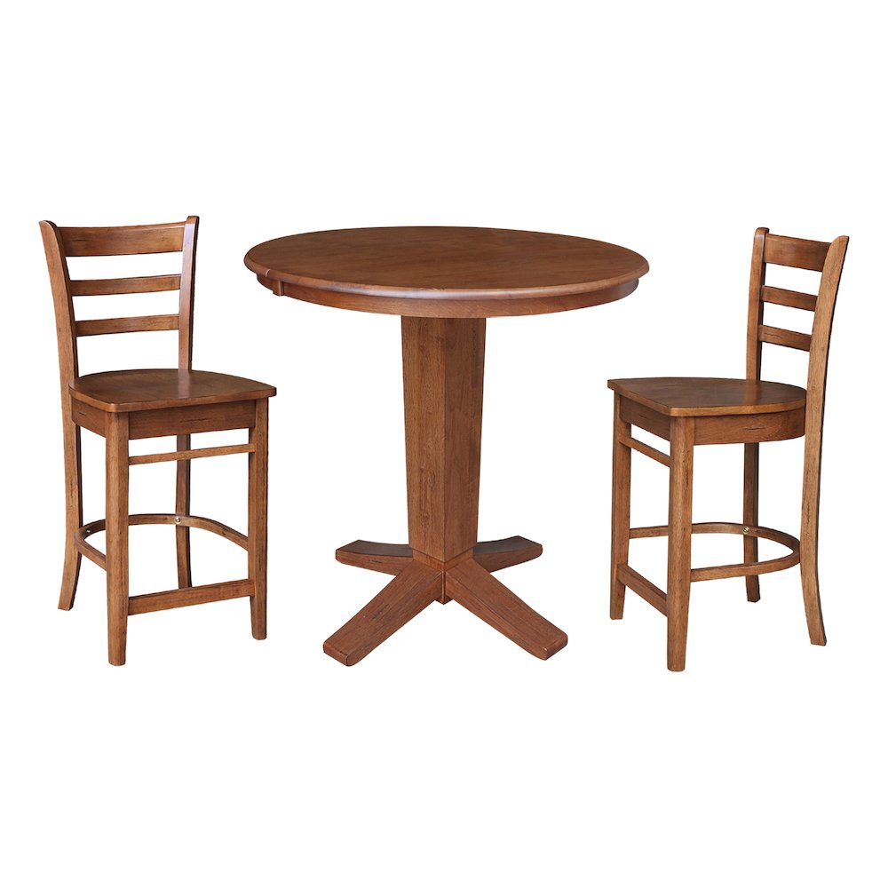 36 in Round Counter Height Dining Table with 12 in Leaf and 2 Stools - 3 Pcs Set