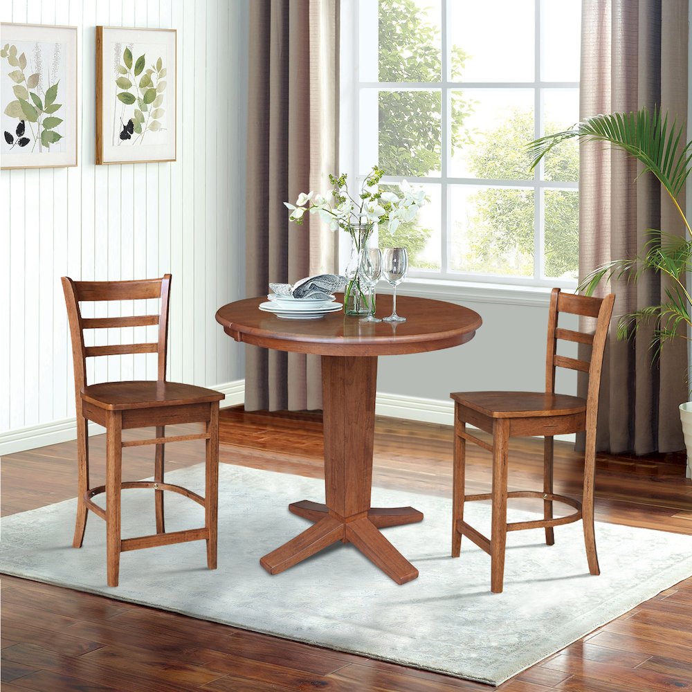 36 in Round Counter Height Dining Table with 12 in Leaf and 2 Stools - 3 Pcs Set