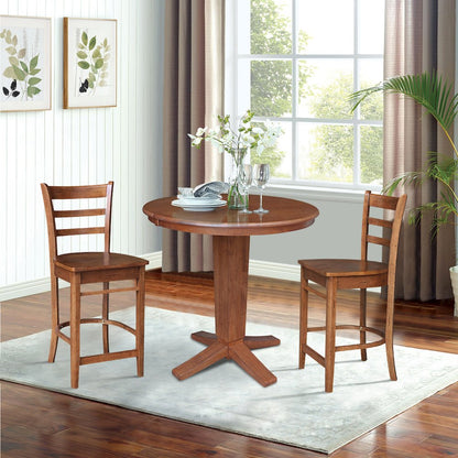 36 in Round Counter Height Dining Table with 12 in Leaf and 2 Stools - 3 Pcs Set
