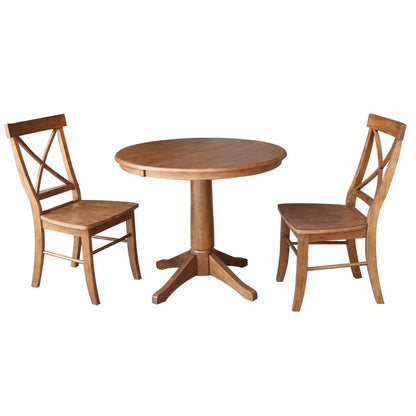 36" Round Extension Dining Table with 2 X-Back Stools- 557424