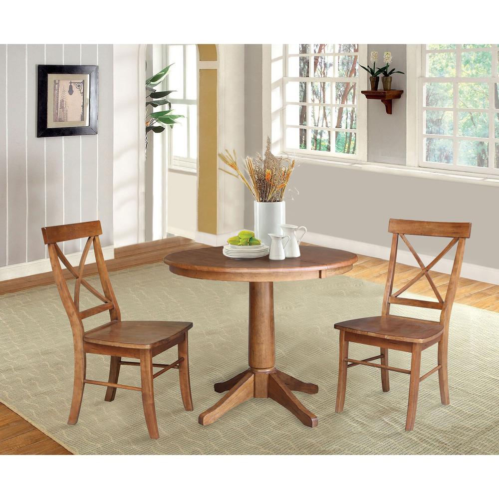 36" Round Extension Dining Table with 2 X-Back Stools- 557424
