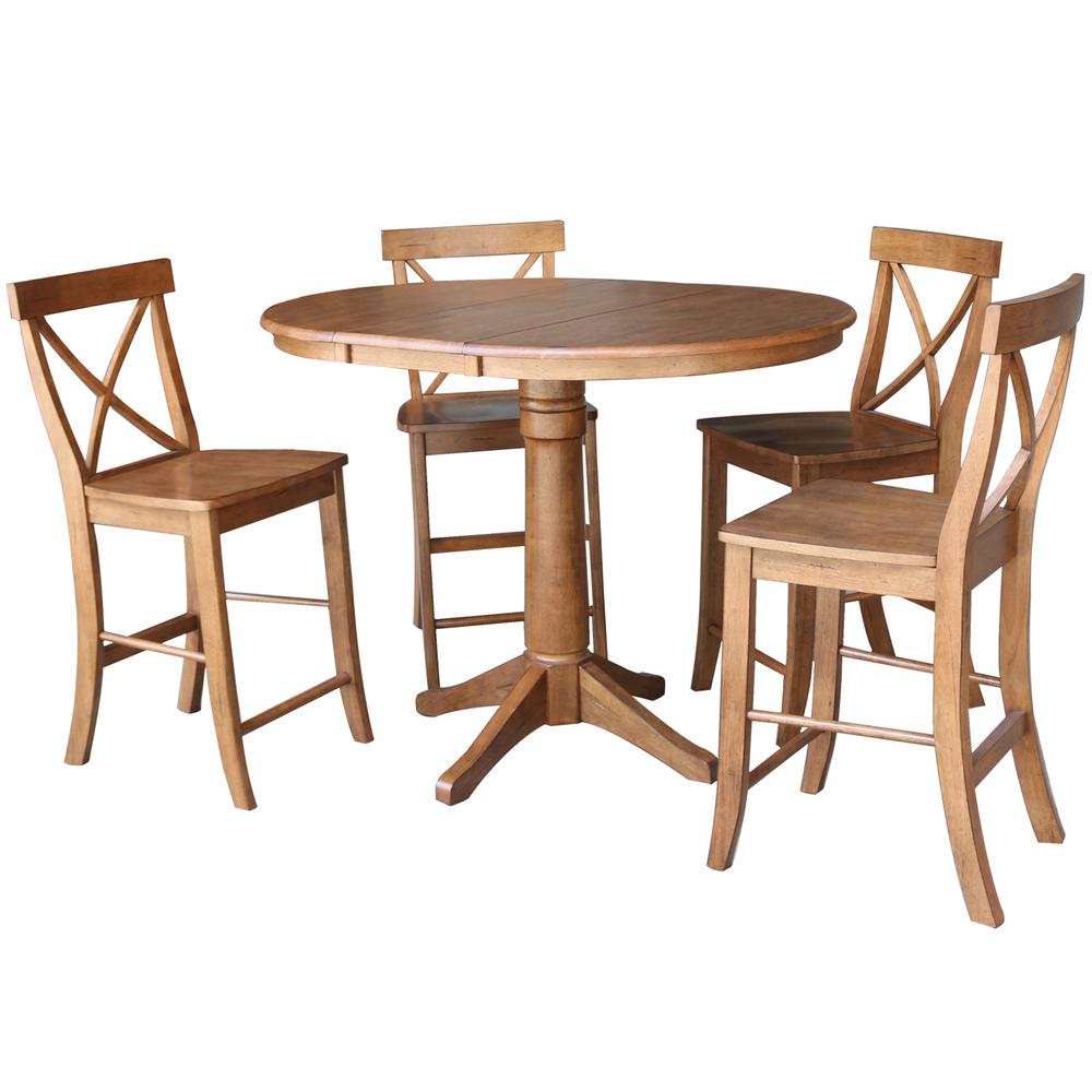 36" Round Extension Dining Table with 4 X-Back Stools- 557493