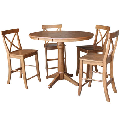 36" Round Extension Dining Table with 4 X-Back Stools- 557493