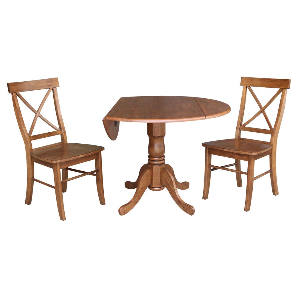 42" Dual Drop Leaf Table With 2 X-Back Chairs - 3 Piece Set