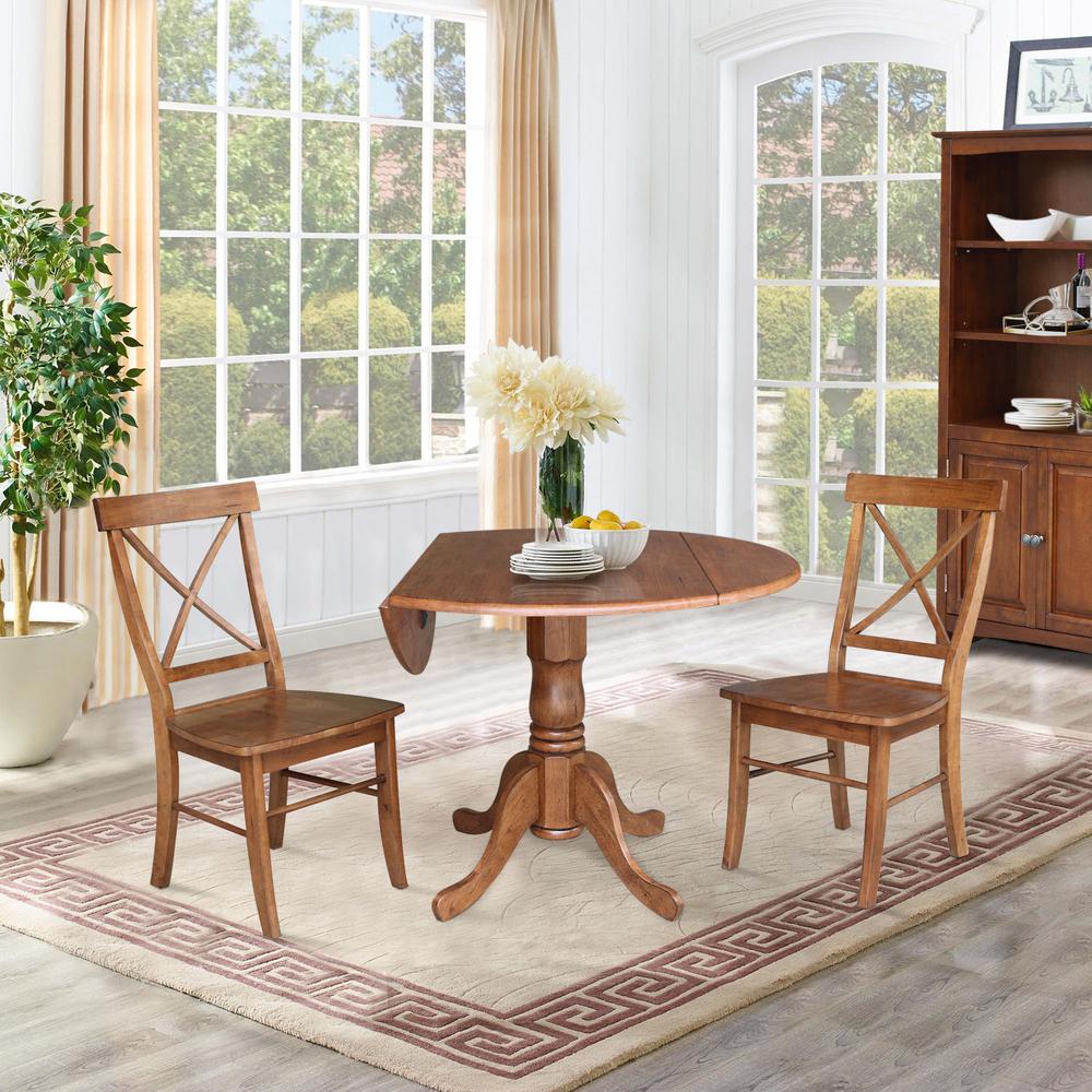42" Dual Drop Leaf Table With 2 X-Back Chairs - 3 Piece Set