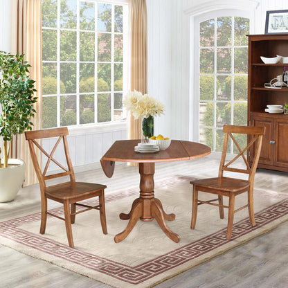 42" Dual Drop Leaf Table With 2 X-Back Chairs - 3 Piece Set