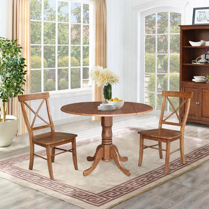 42" Dual Drop Leaf Table With 2 X-Back Chairs - 3 Piece Set