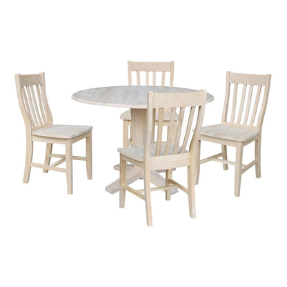 42 in Pedestal Table with 4 Dining Chairs in Unfinished - 5 Piece Set