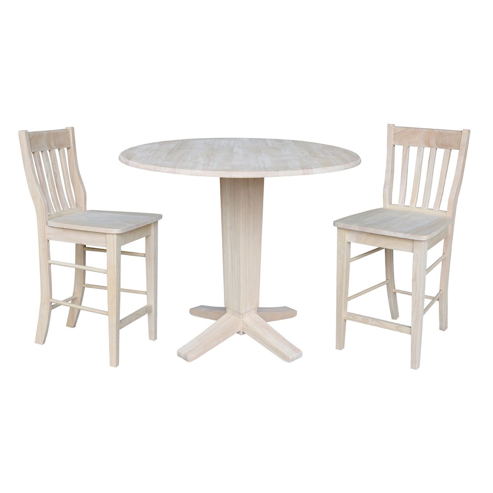 42 in Counter Height Dining Table with 2 Stools in Unfinished - 3 Piece Set