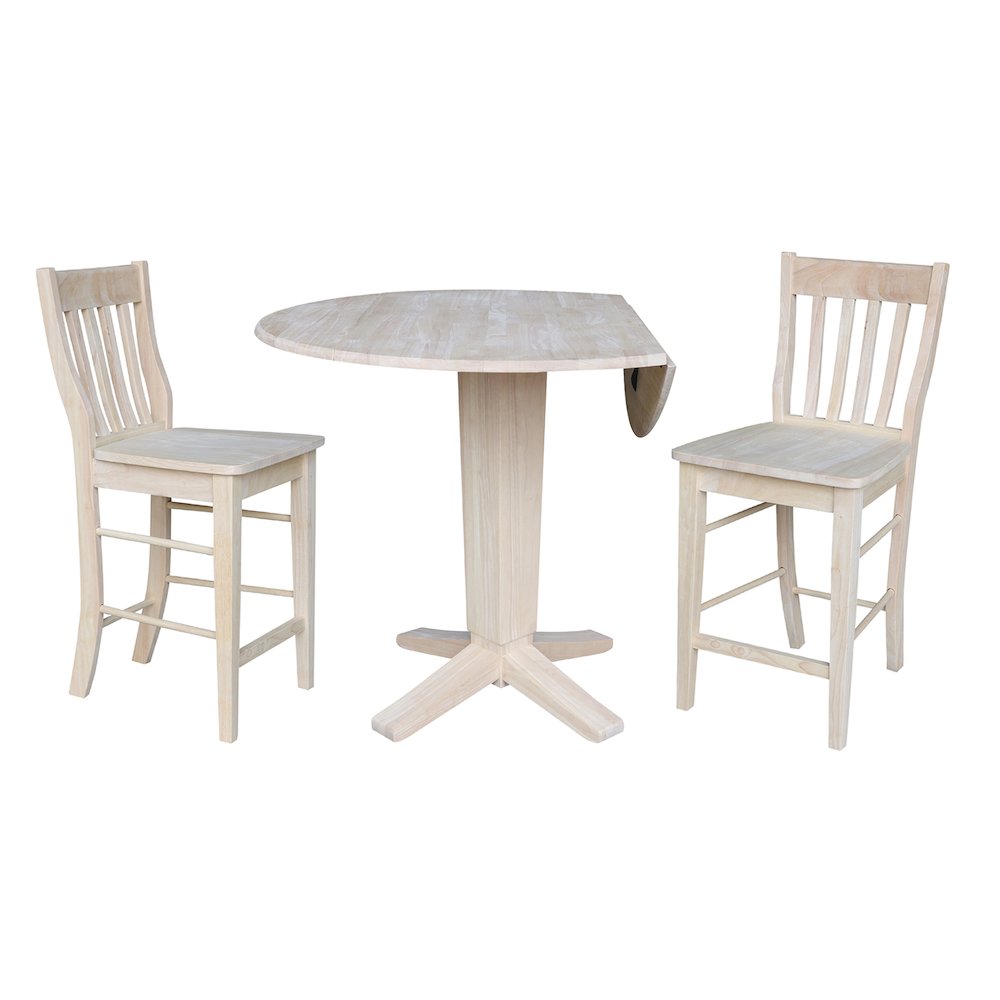 42 in Counter Height Dining Table with 2 Stools in Unfinished - 3 Piece Set