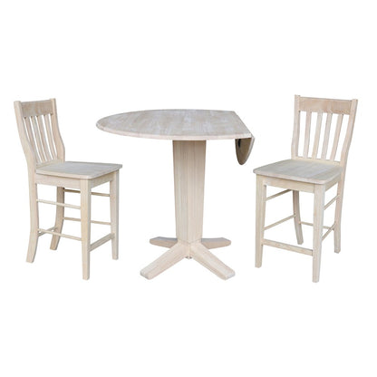 42 in Counter Height Dining Table with 2 Stools in Unfinished - 3 Piece Set