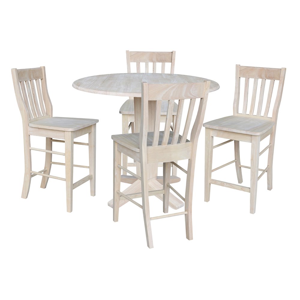 42 in Counter Height Dining Table with 4 Stools in Unfinished - 5 Piece Set