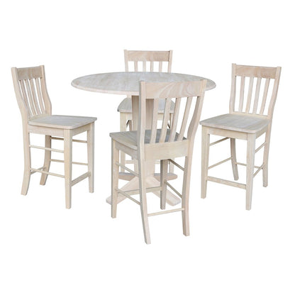 42 in Counter Height Dining Table with 4 Stools in Unfinished - 5 Piece Set