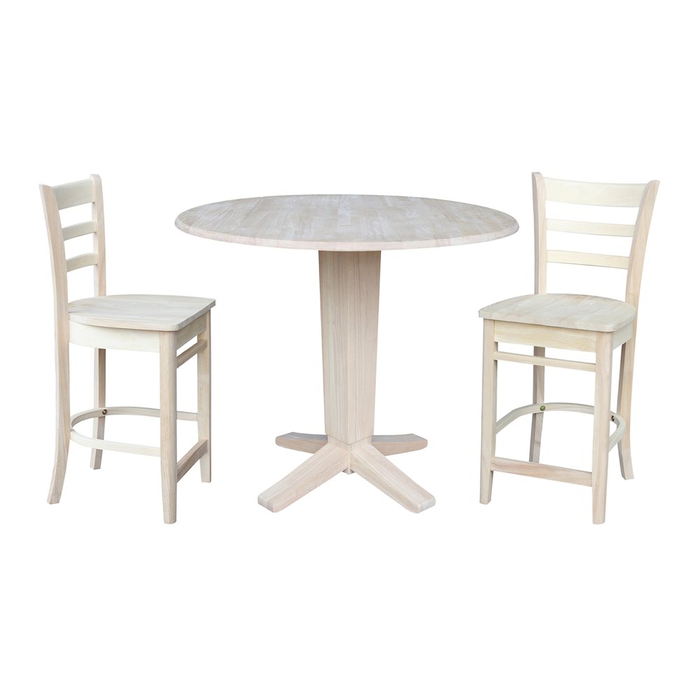 42 in Counter Height Dining Table with 2 Stools in Unfinished - 3 Piece Set