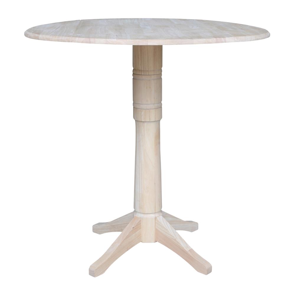 42" Round Pedestal Bar Height Table with Two Bar Height Stools, Unfinished, Ready to finish