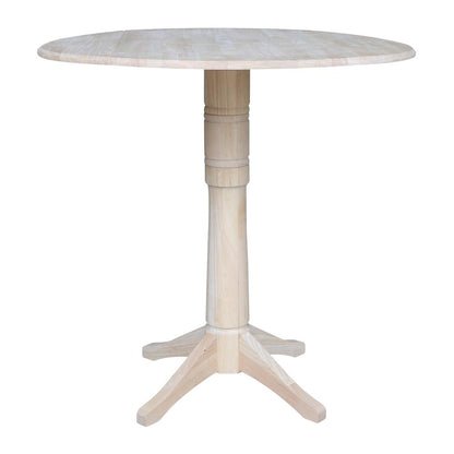 42" Round Pedestal Bar Height Table with Two Bar Height Stools, Unfinished, Ready to finish