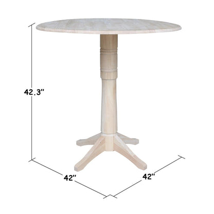 42" Round Pedestal Bar Height Table with Two Bar Height Stools, Unfinished, Ready to finish