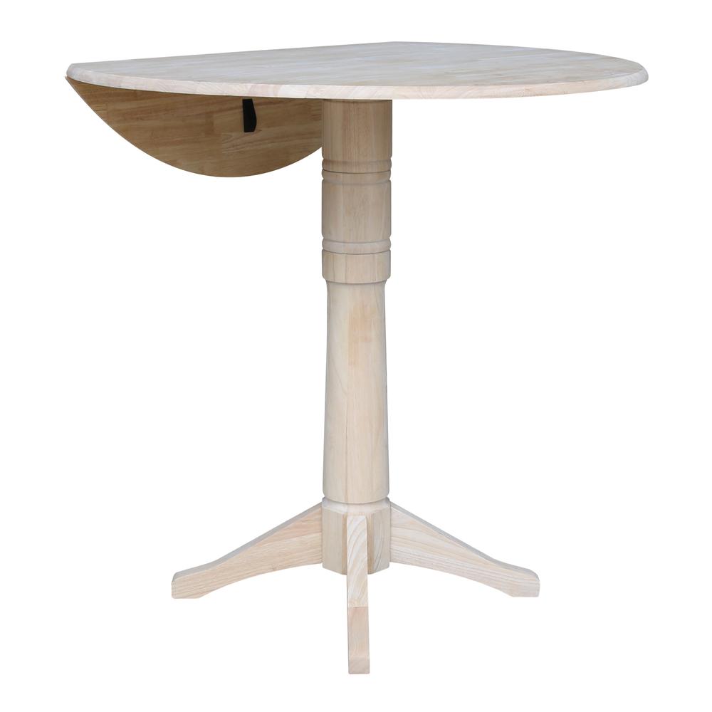 42" Round Pedestal Bar Height Table with Two Bar Height Stools, Unfinished, Ready to finish