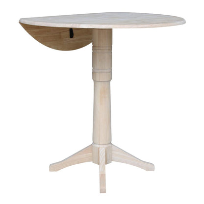 42" Round Pedestal Bar Height Table with Two Bar Height Stools, Unfinished, Ready to finish