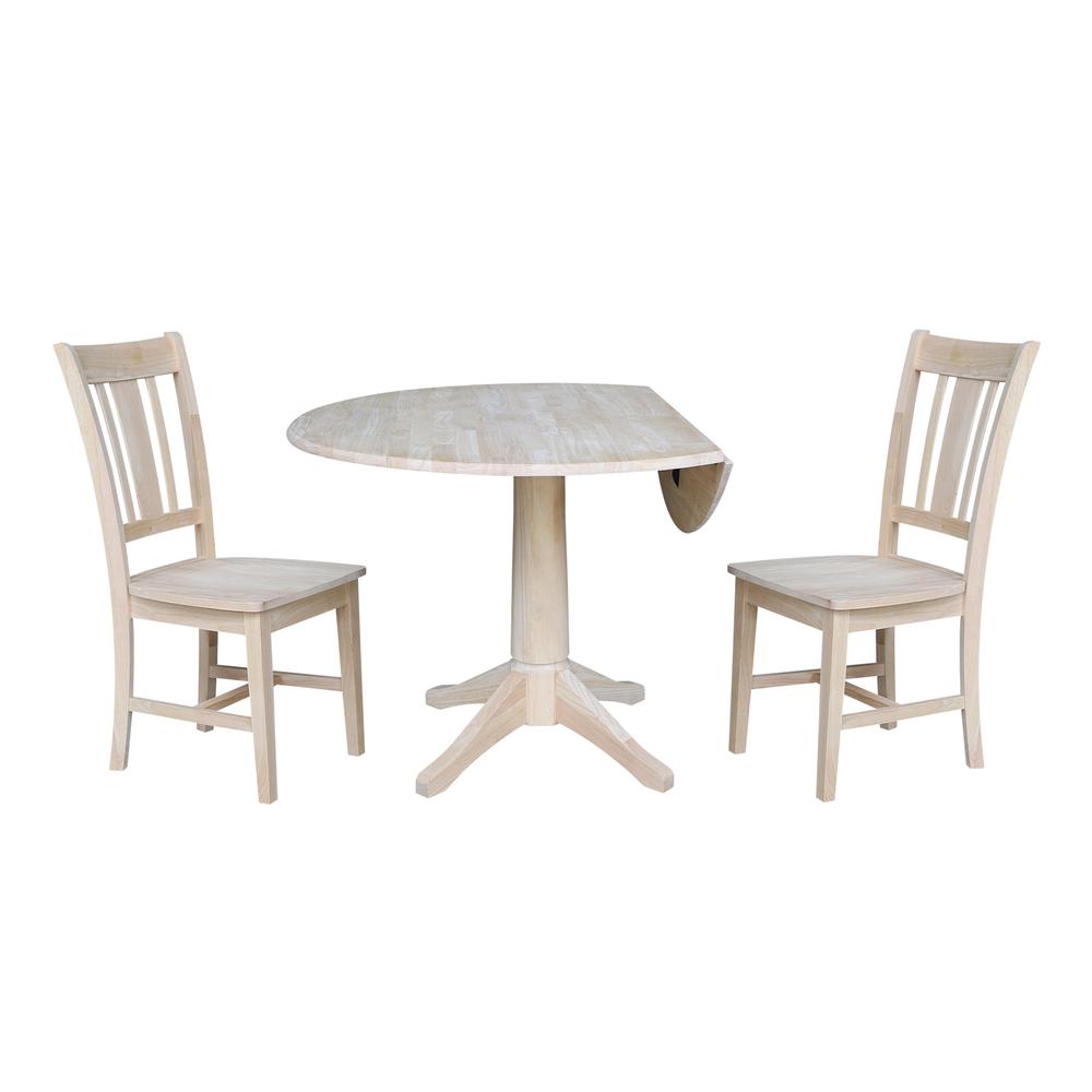 42" Round Top Pedestal Table with Two Chairs, Unfinished, Ready to finish